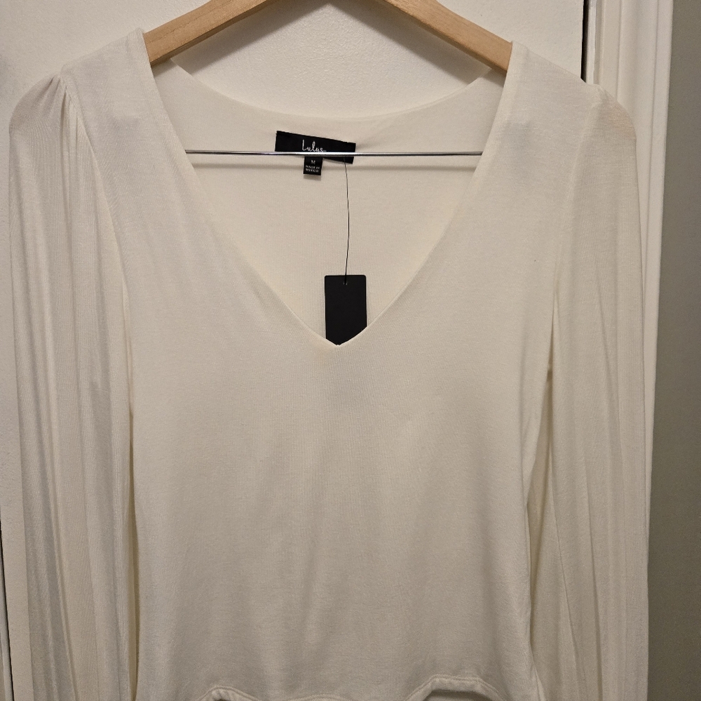 Lulus Long Sleeve Crop Blouse Off-White Size Medium - Picture 5 of 11